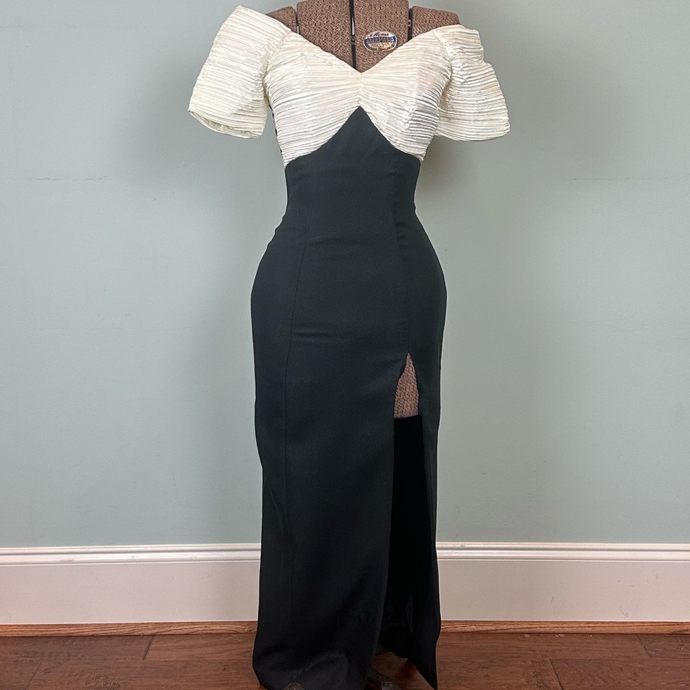 Elegant Black and White Off-Shoulder Dress
